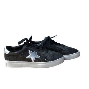 Time and Tru Women's 9.5 Shoes Black Glitter Silver Star Memory Foam‎ Sneakers